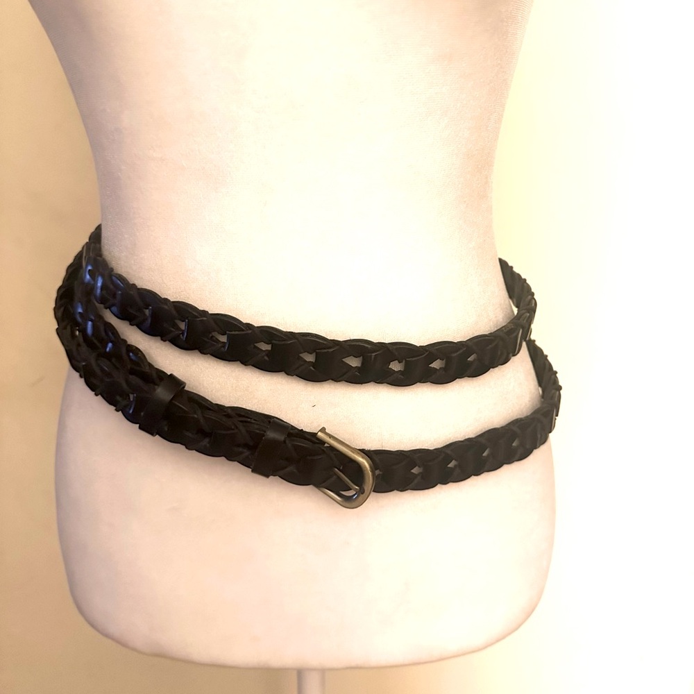 Black Double Wrap leather belt. 76” full length